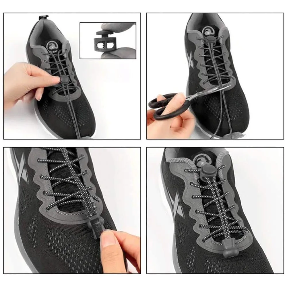 2 Speed Laces Elastic No Tie Shoelaces - Black and Blue Combo