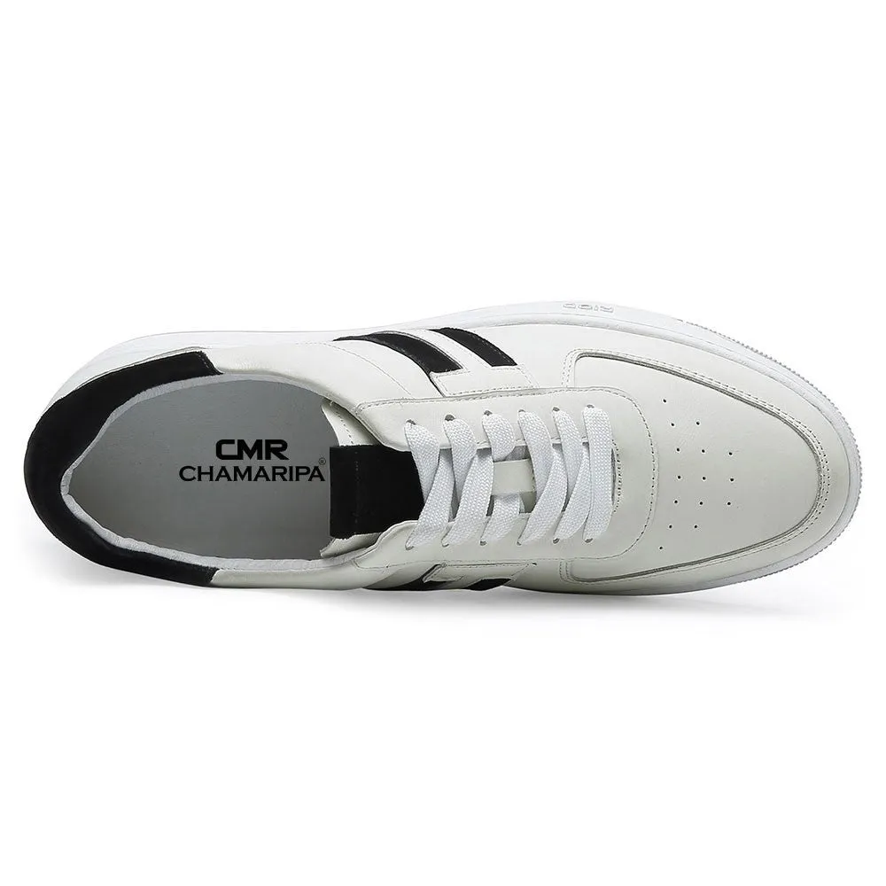6CM/2.36 Inches CMR CHAMARIPA Men's Elevate Sneakers Height Increasing Shoes White Leather Sneakers For Men