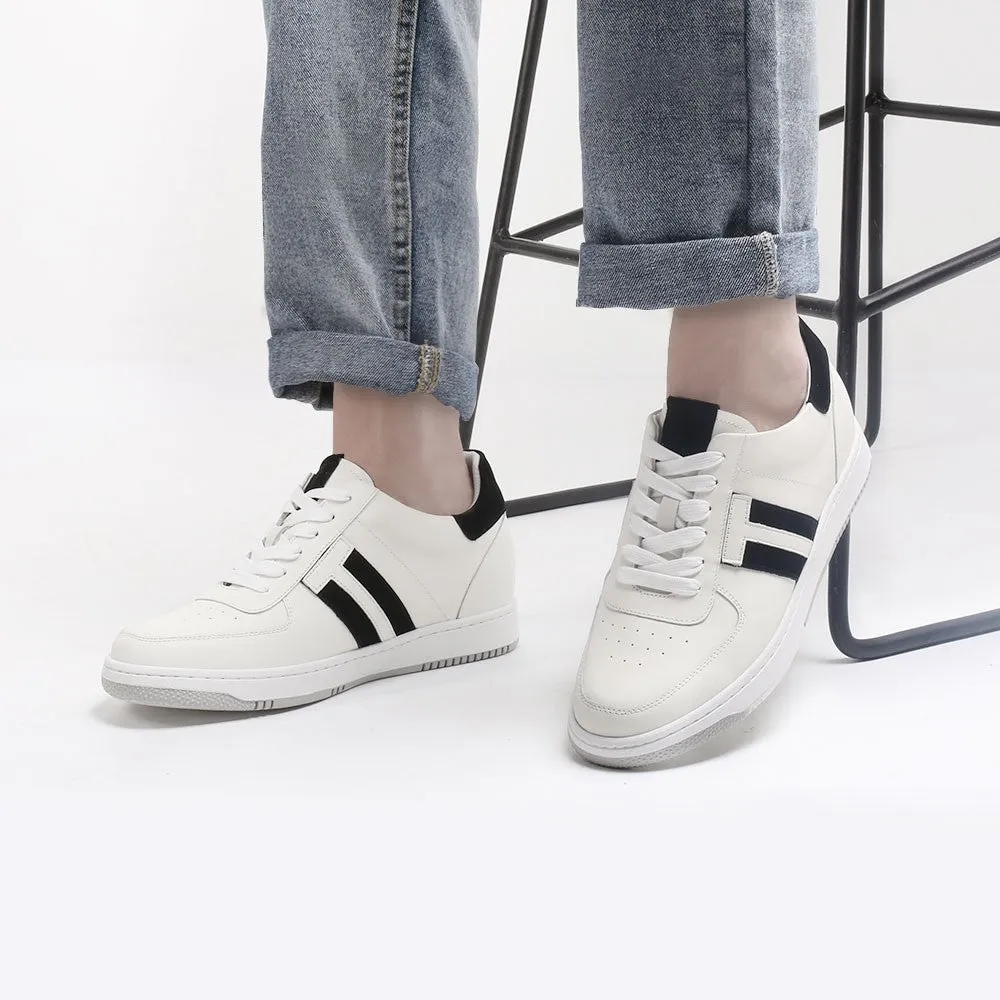 6CM/2.36 Inches CMR CHAMARIPA Men's Elevate Sneakers Height Increasing Shoes White Leather Sneakers For Men