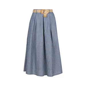 Astrid  Women's Elegant Woven Skirt  Blue Stripe