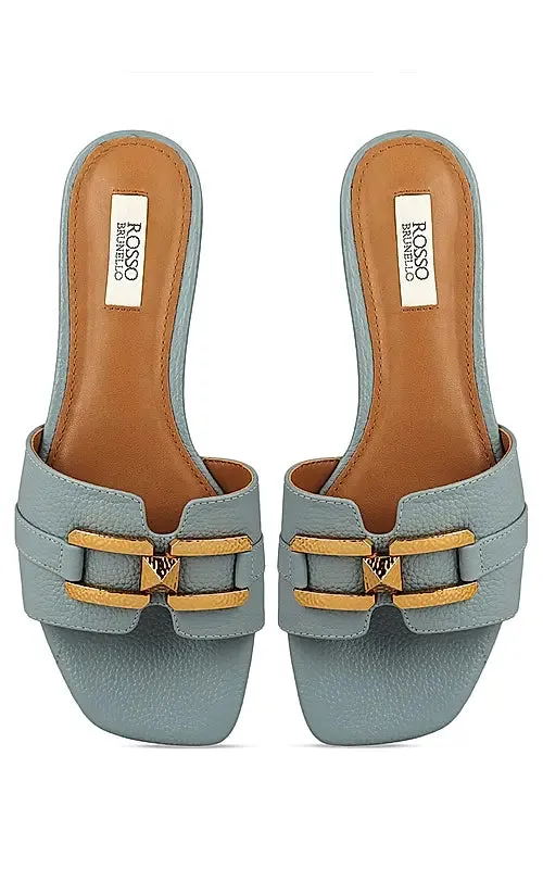 Blue Sliders With Gold Embellishment