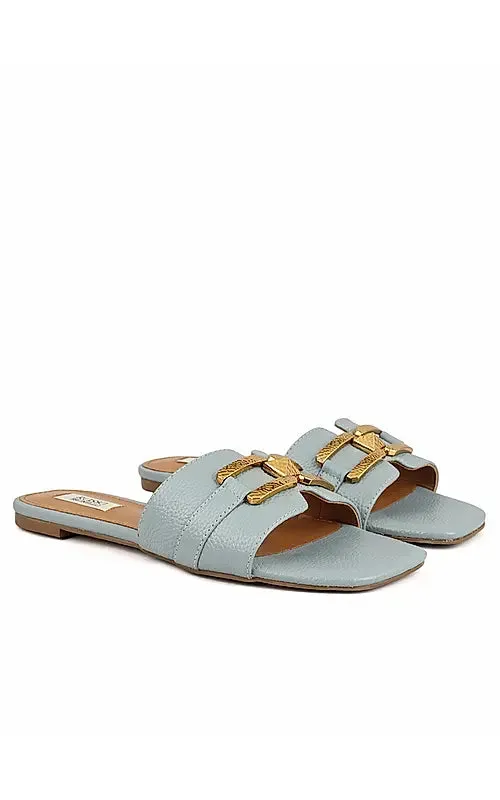 Blue Sliders With Gold Embellishment