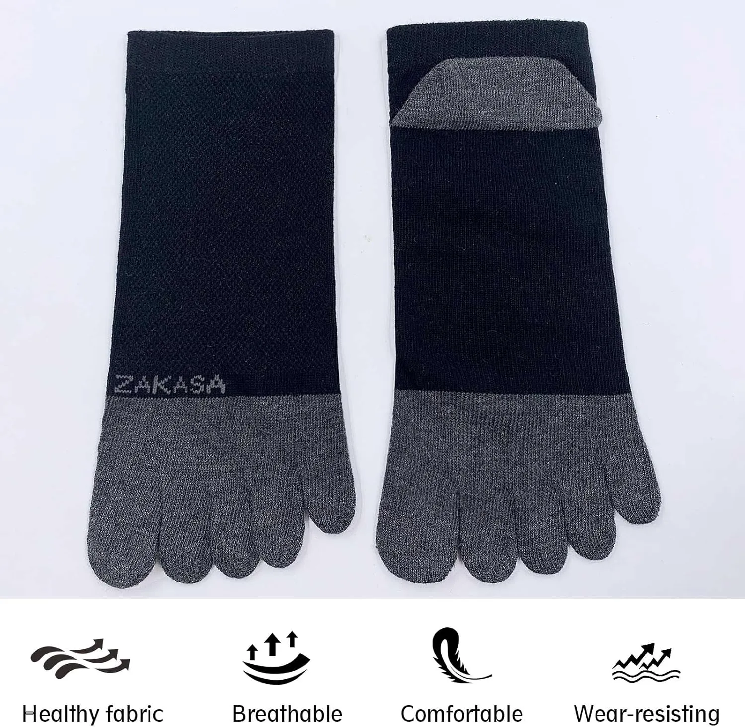 CaiDieNu Toe Socks for Men: Five Finger Cotton Athletic Crew Socks No Show Breathable Running Ankle Socks 5 Pairs Size 8-12
