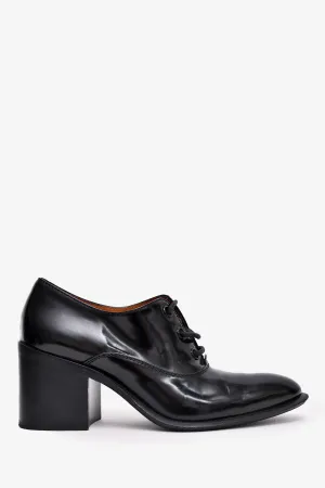 Celine Vintage Black Leather Heeled Oxfords Size 38