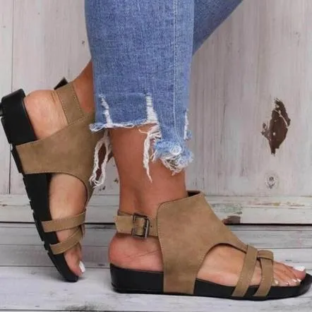 Chicvane Open Toe Gladiator Wedge Sandals with Buckle