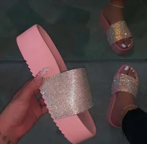 Chicvane Shiny Rhinestones Slides Shoes Platform Sandals