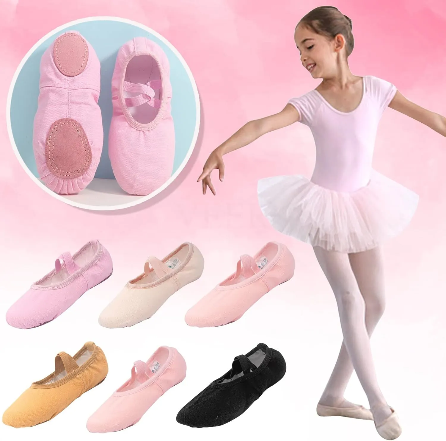 Child Ballet Shoes Toddler Dance Shoes Girls Ballet Slippers Upper Full Suede Pre-Sewn Elastic Ballet Shoes for Girls