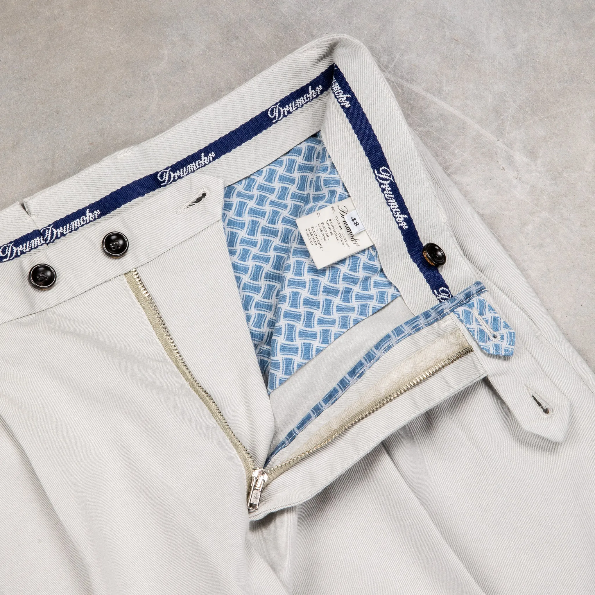 Drumohr Pantaloni Doppia Pence Cottone Grigio Chiaro