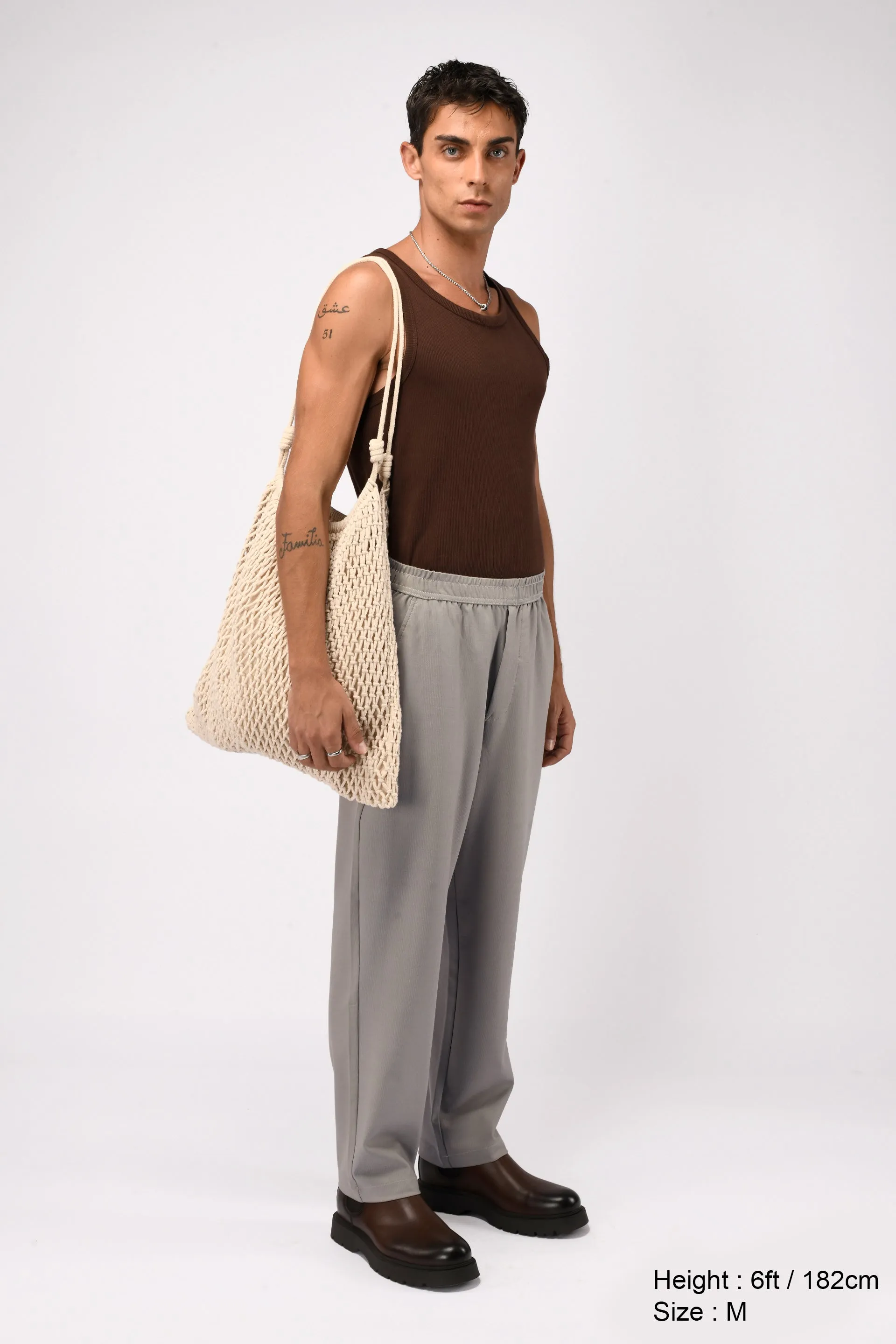 EASY IRON FLEXIWAIST RELAXED TROUSERS IN BEIGE