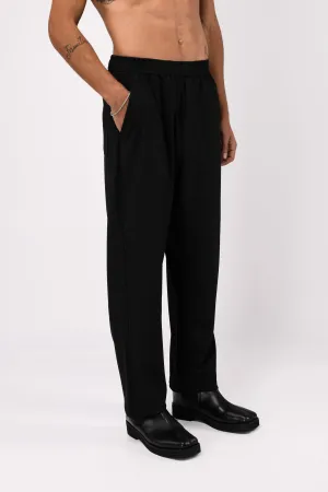 EASY IRON FLEXIWAIST RELAXED TROUSERS IN BLACK