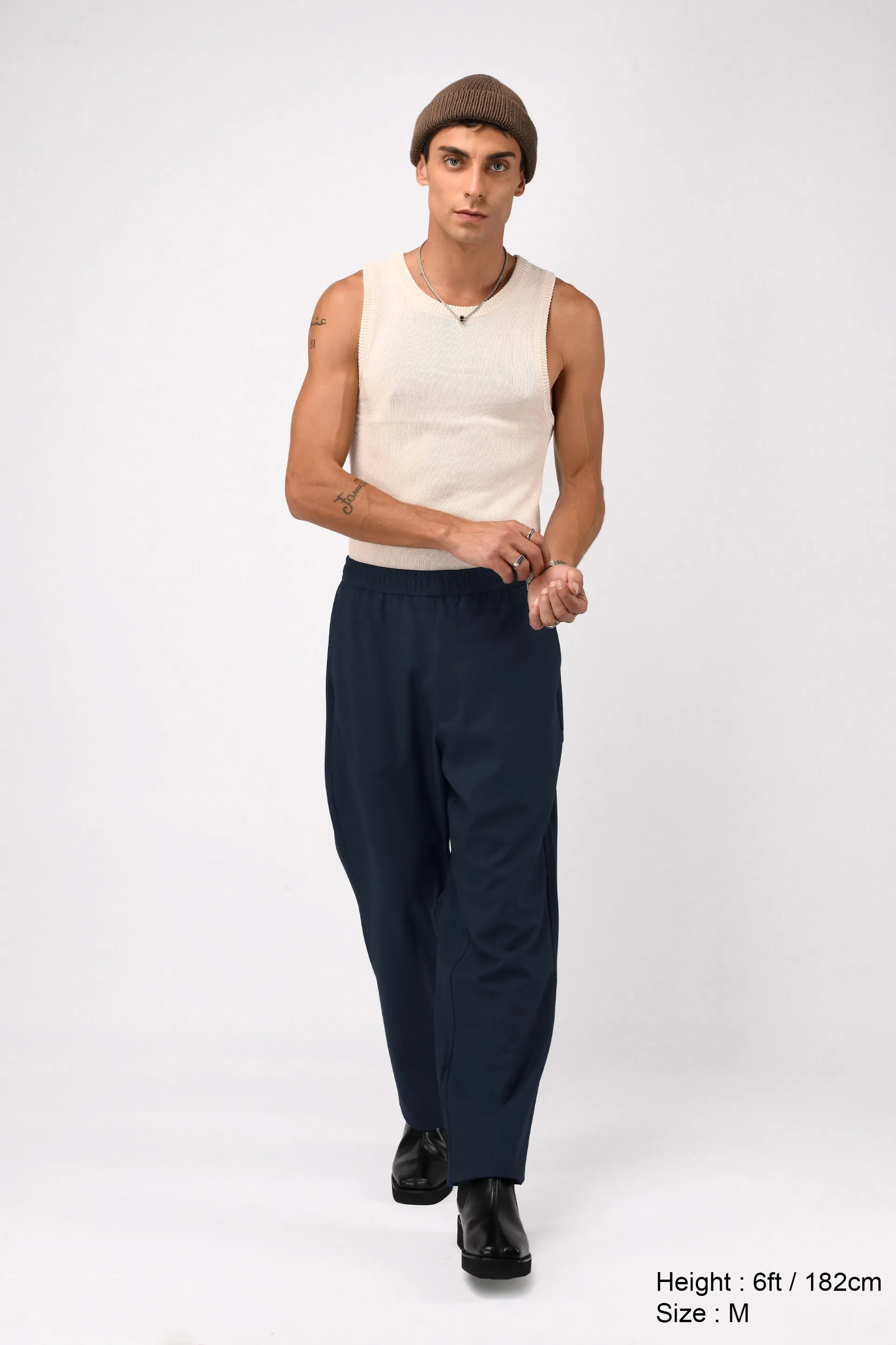 EASY IRON FLEXIWAIST RELAXED TROUSERS IN BLUE