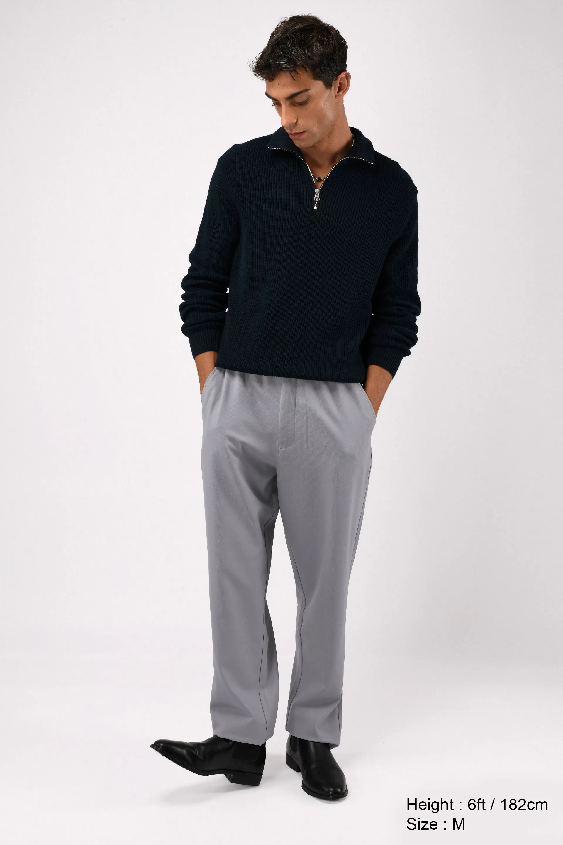 EASY IRON FLEXIWAIST RELAXED TROUSERS IN GREY