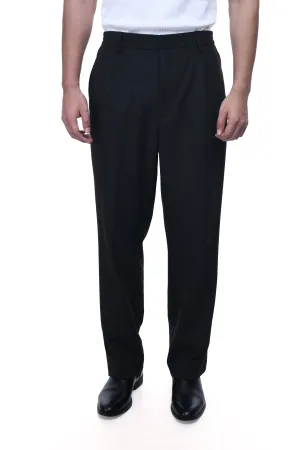 EASY IRON PINSTRIPED RELAXED PANTS IN BLACK