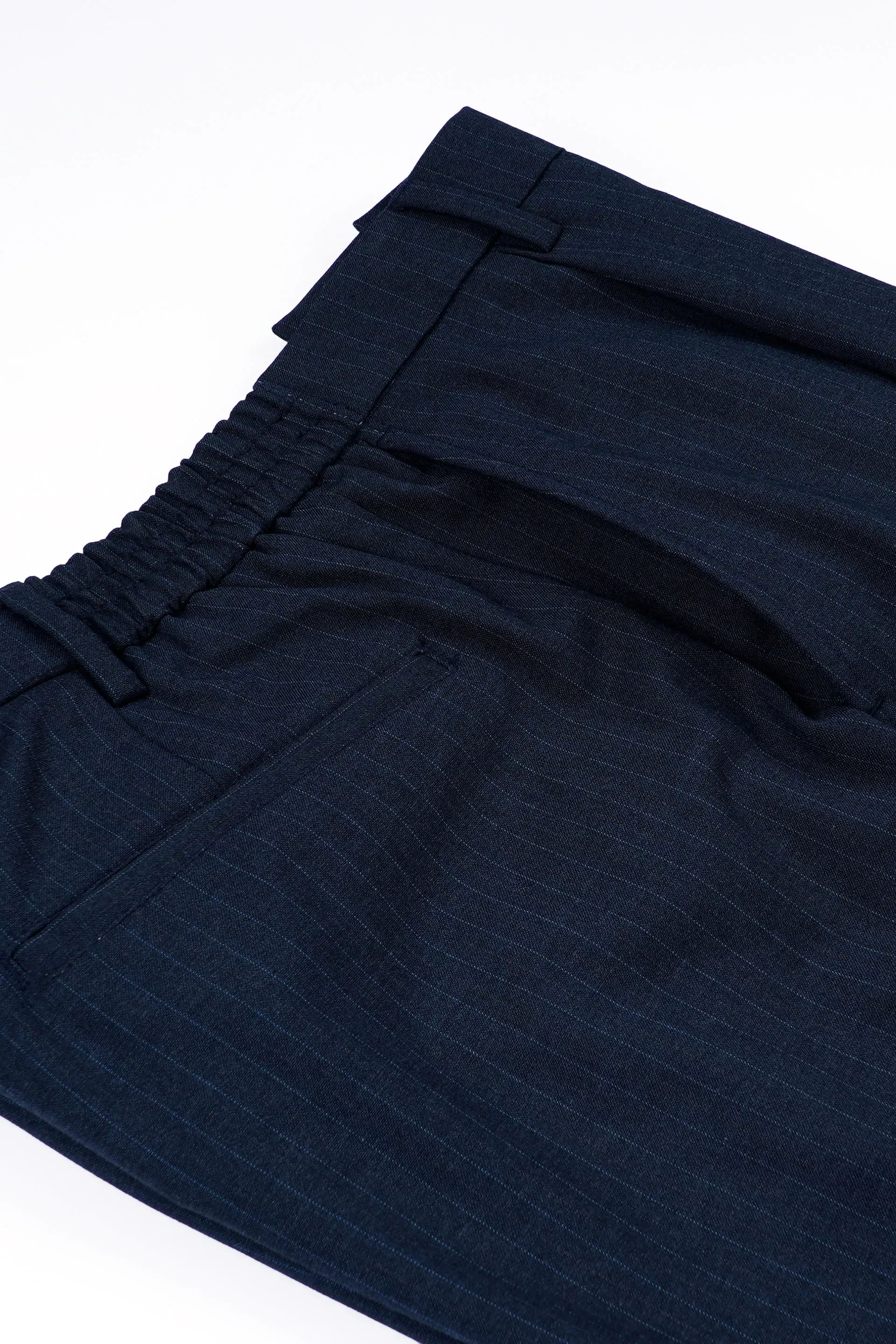 EASY IRON PINSTRIPED RELAXED PANTS IN BLUE
