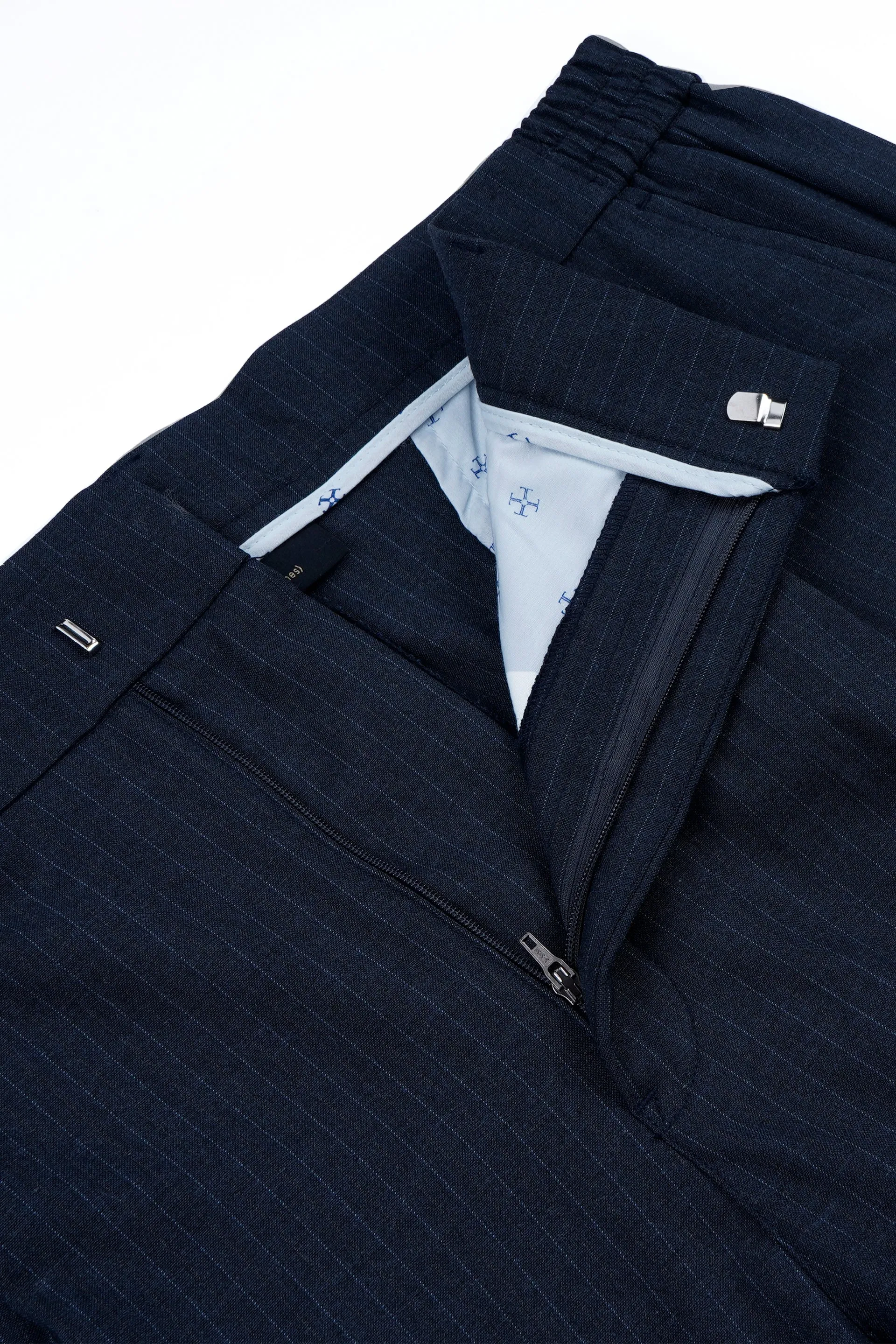 EASY IRON PINSTRIPED RELAXED PANTS IN BLUE