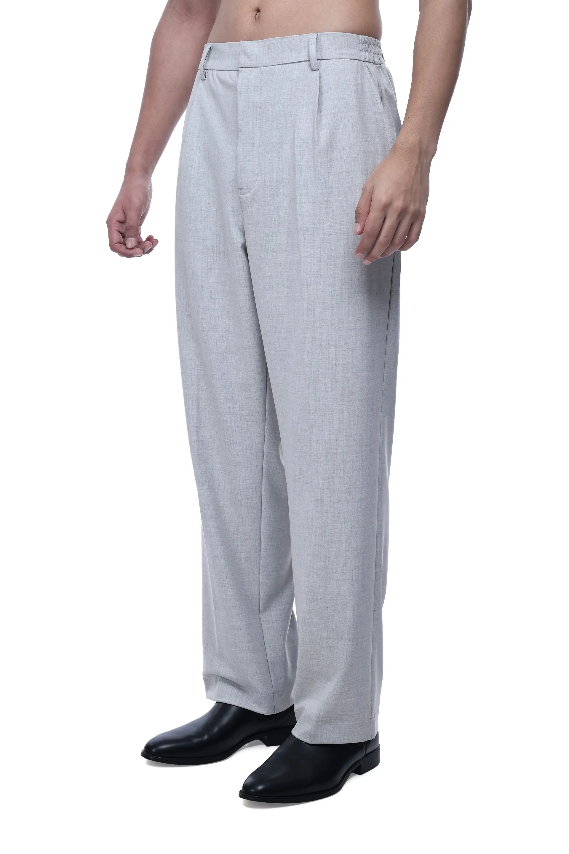 EASY IRON PINSTRIPED RELAXED PANTS IN GREY
