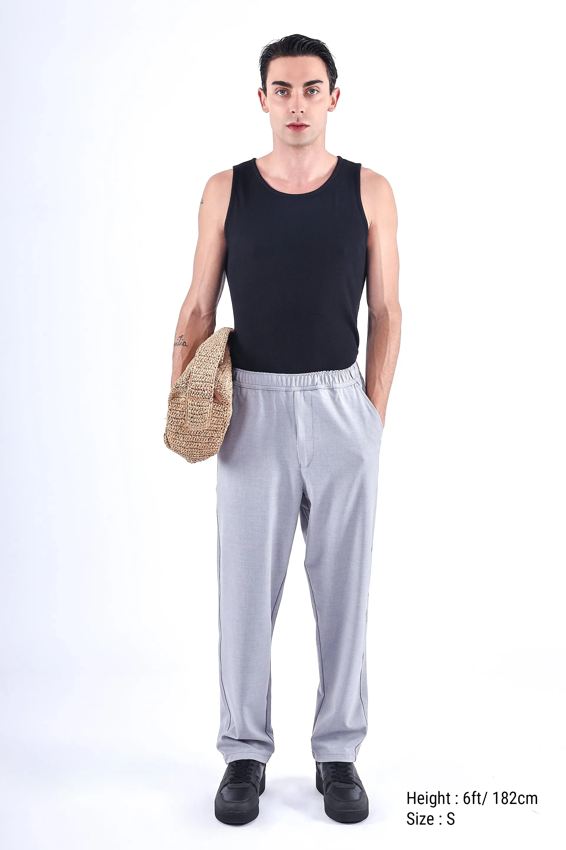 EASY IRON STRIPED FLEXIWAIST RELAXED TROUSER IN LIGHT BLUE