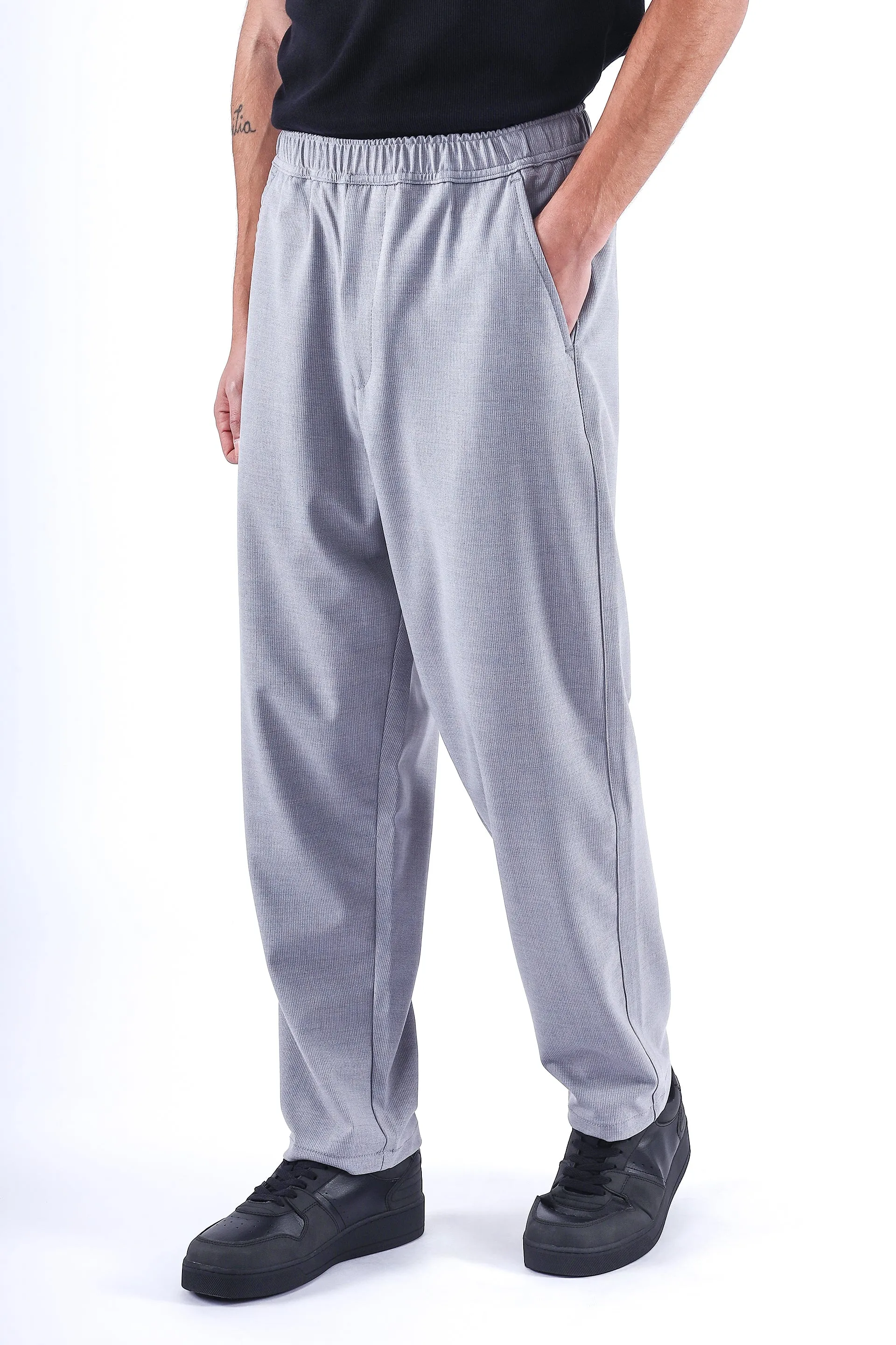 EASY IRON STRIPED FLEXIWAIST RELAXED TROUSER IN LIGHT BLUE