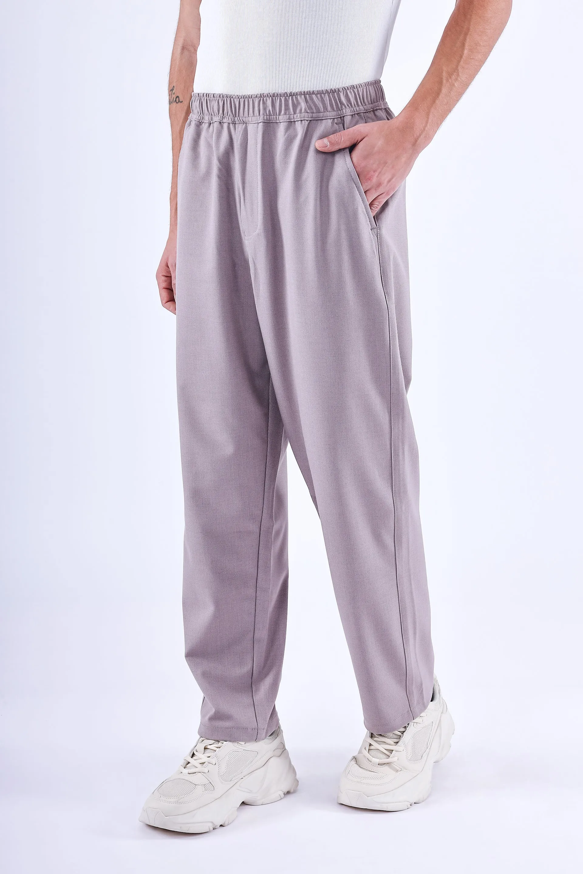EASY IRON STRIPED FLEXIWAIST RELAXED TROUSER IN PINK