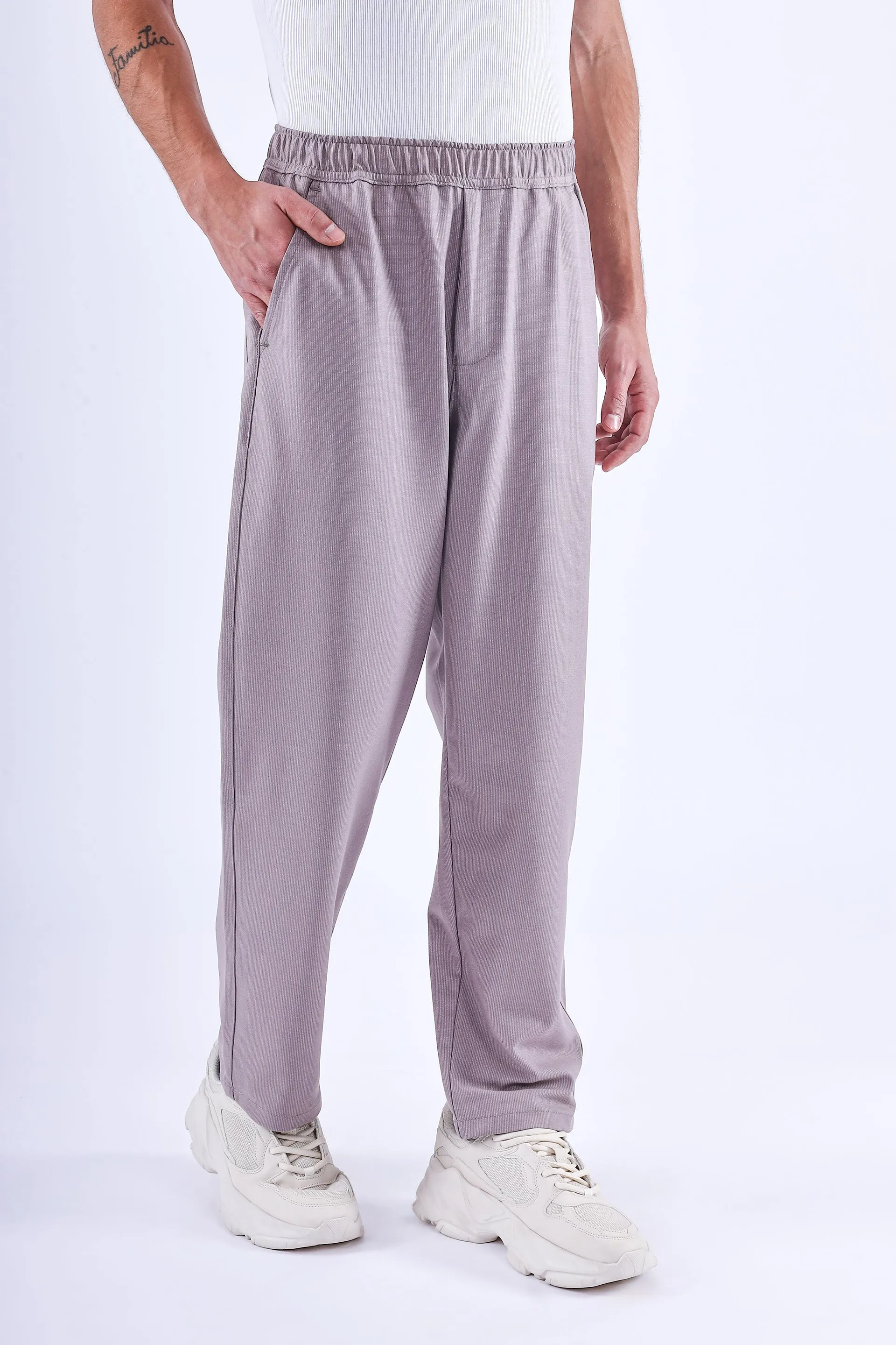 EASY IRON STRIPED FLEXIWAIST RELAXED TROUSER IN PINK