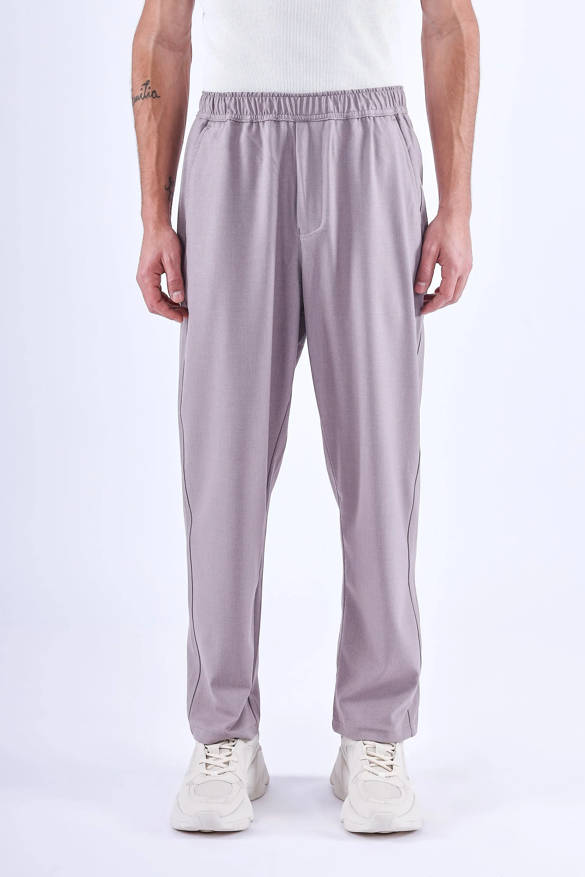 EASY IRON STRIPED FLEXIWAIST RELAXED TROUSER IN PINK