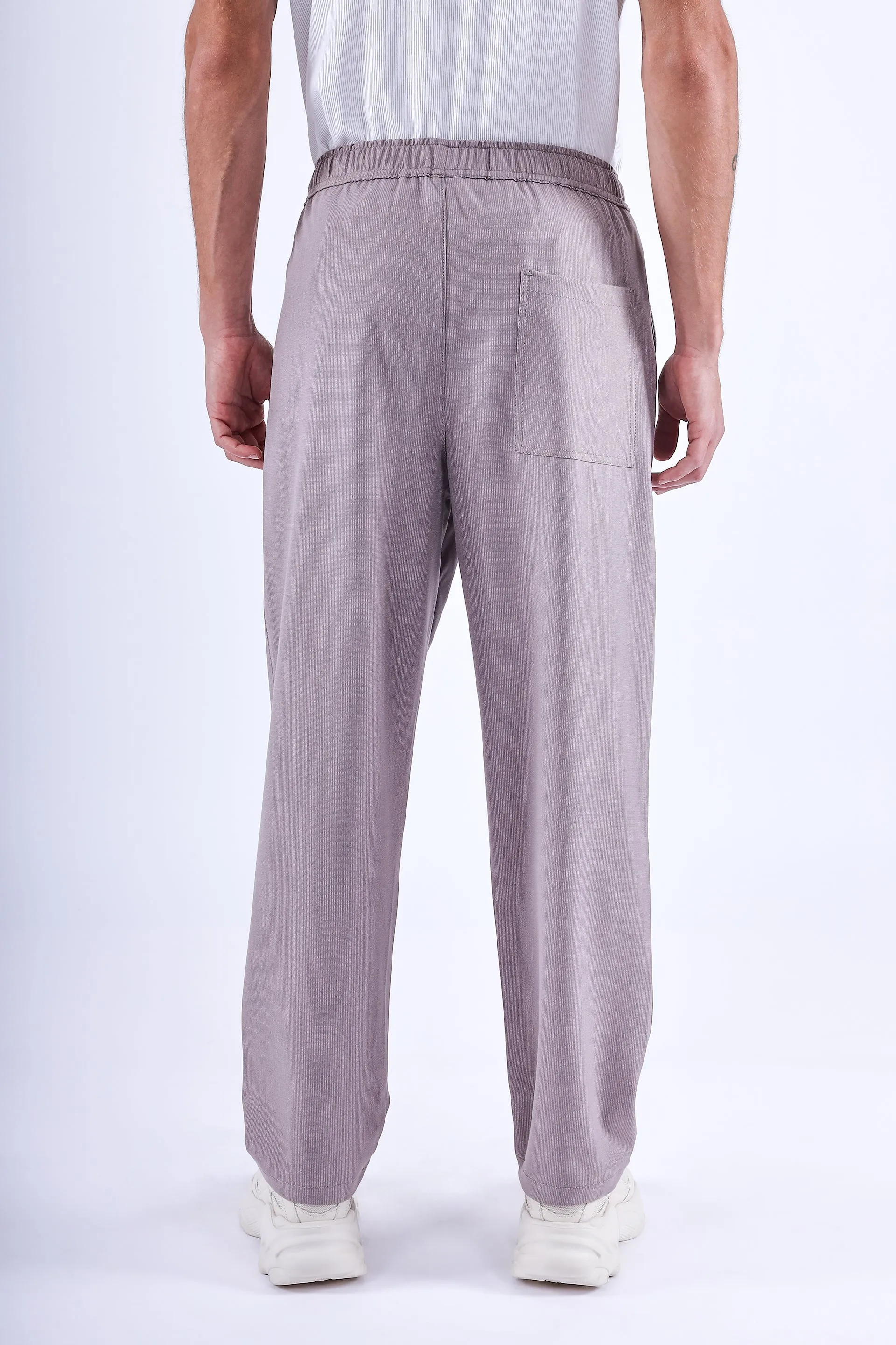 EASY IRON STRIPED FLEXIWAIST RELAXED TROUSER IN PINK