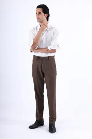 EASY IRON STRIPED FORMAL PANTS IN BROWN