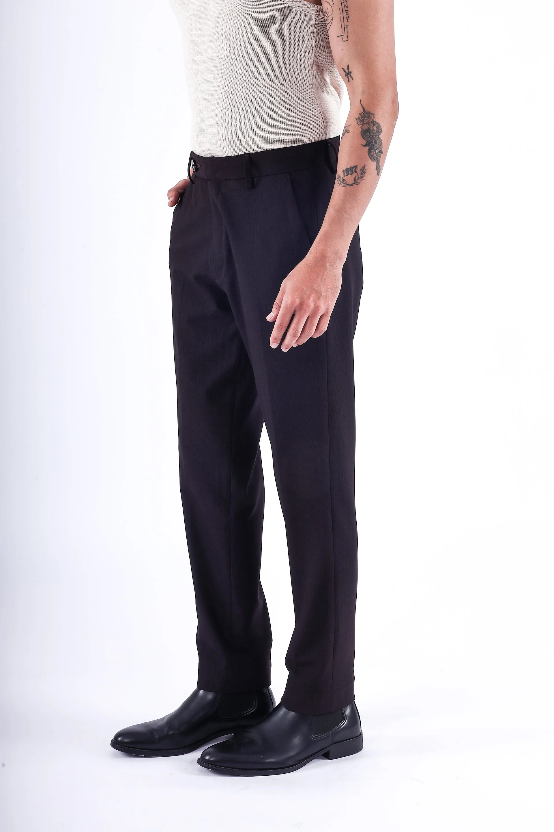 EASY IRON STRIPED FORMAL PANTS IN WINE