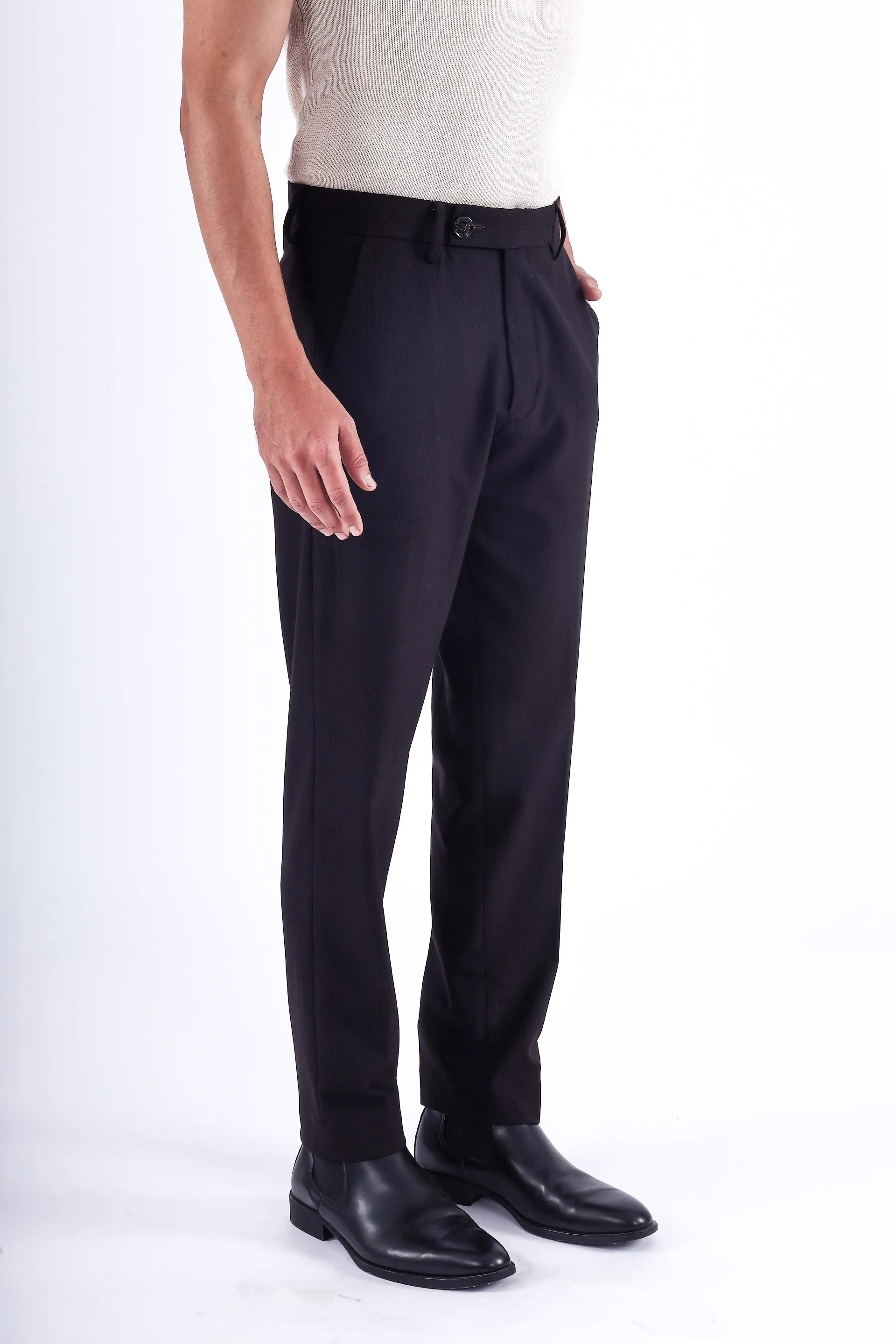 EASY IRON STRIPED FORMAL PANTS IN WINE