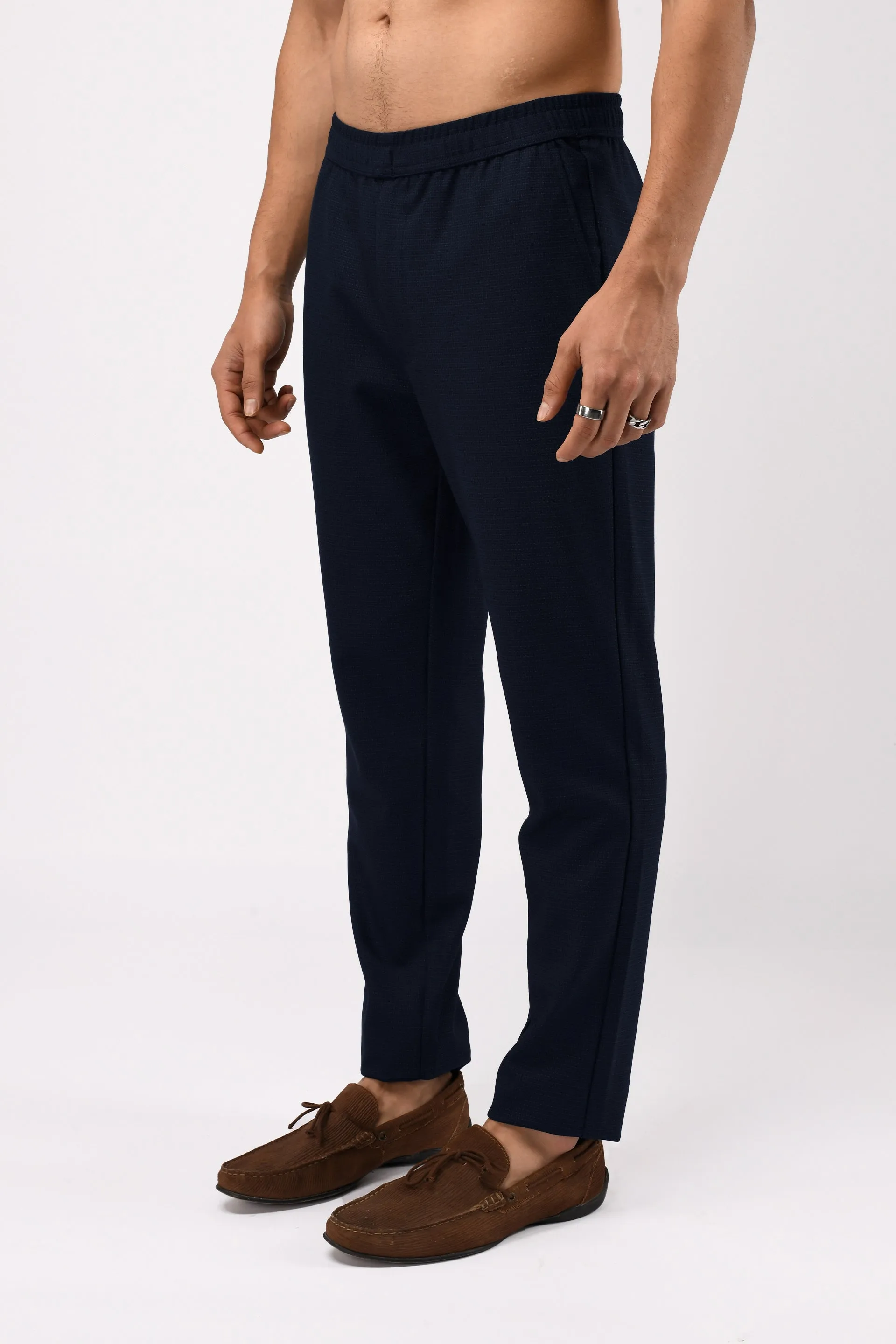 EASY IRON TEXTURED FLEXIWAIST TAILORED TROUSERS IN BLUE