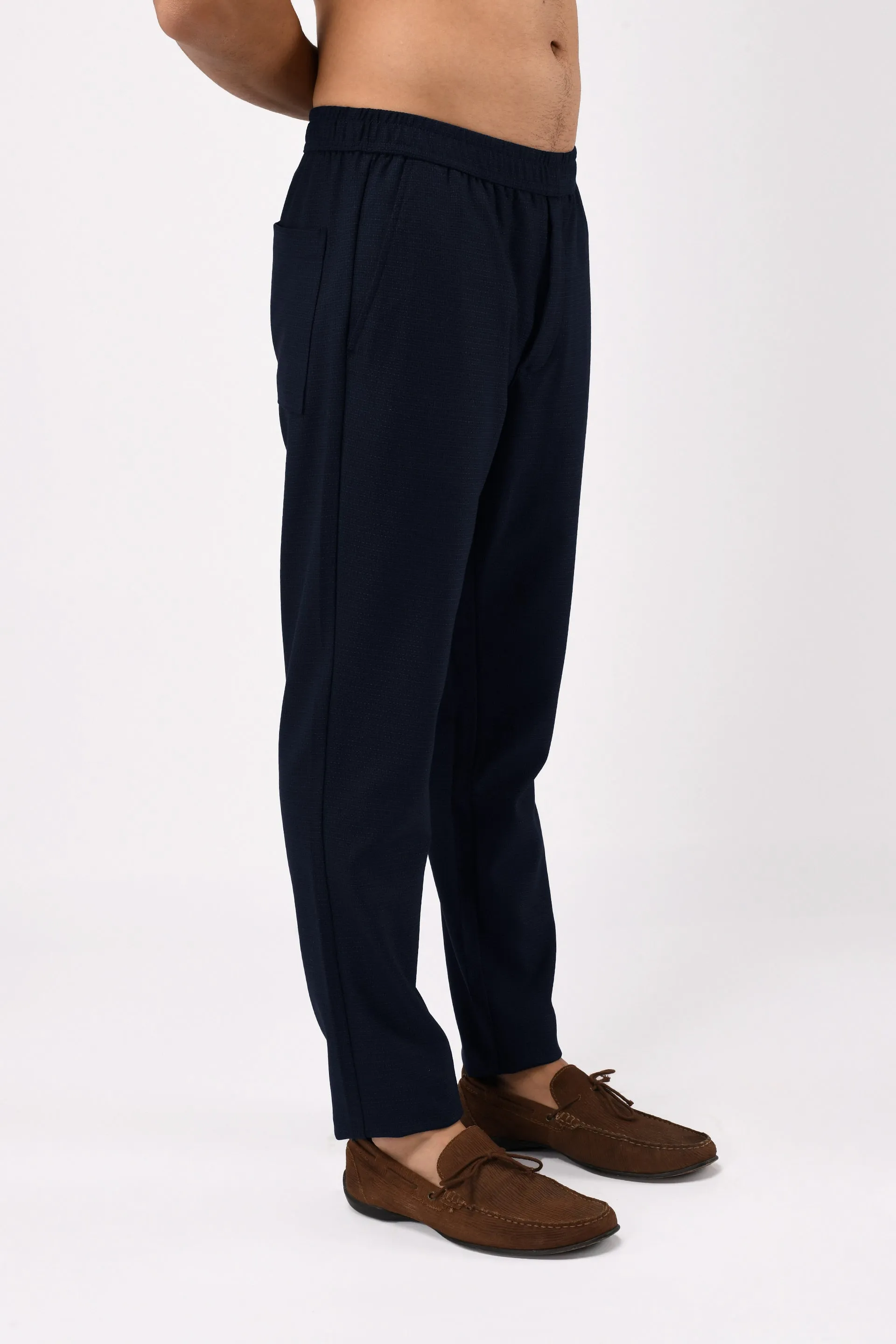EASY IRON TEXTURED FLEXIWAIST TAILORED TROUSERS IN BLUE