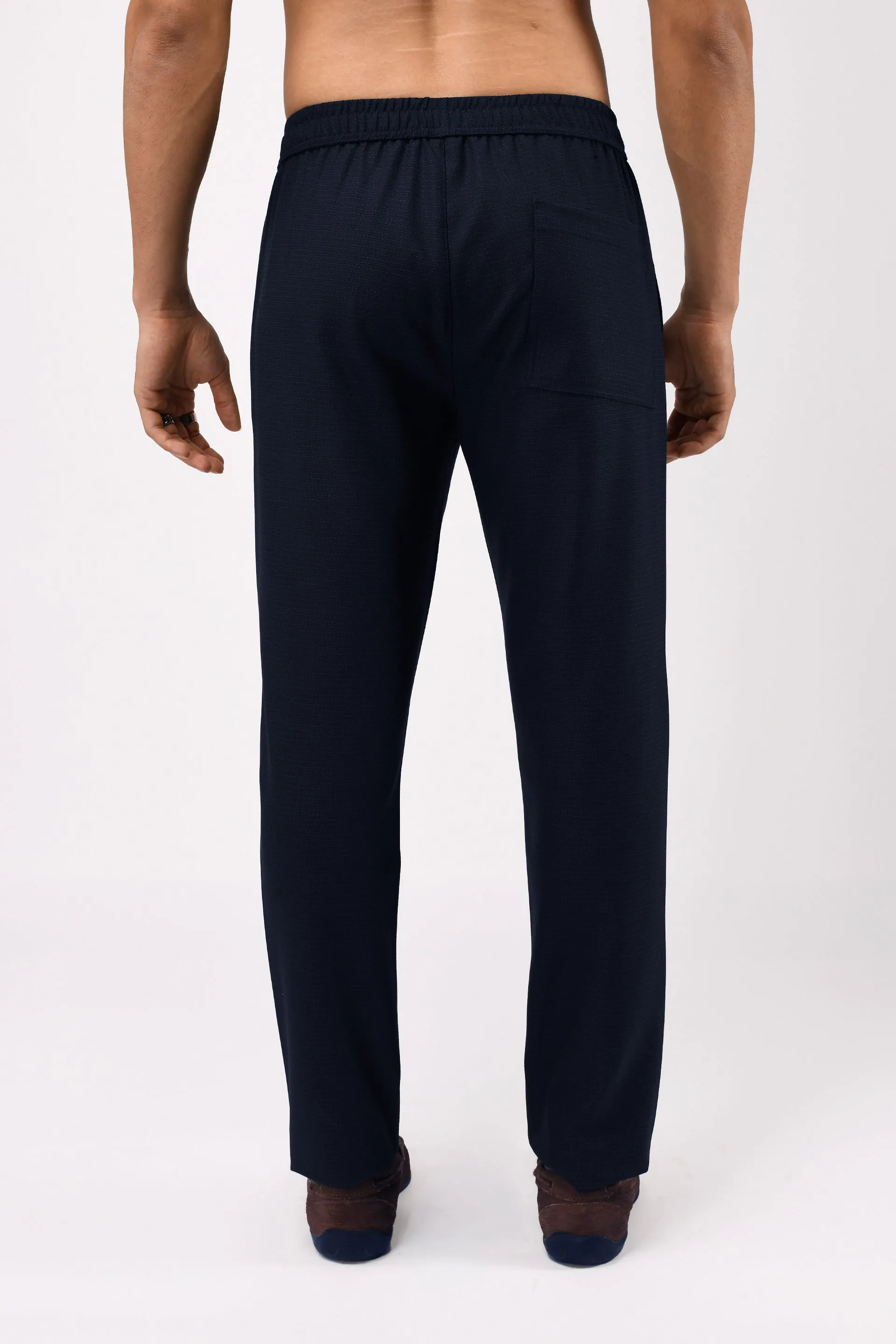 EASY IRON TEXTURED FLEXIWAIST TAILORED TROUSERS IN BLUE