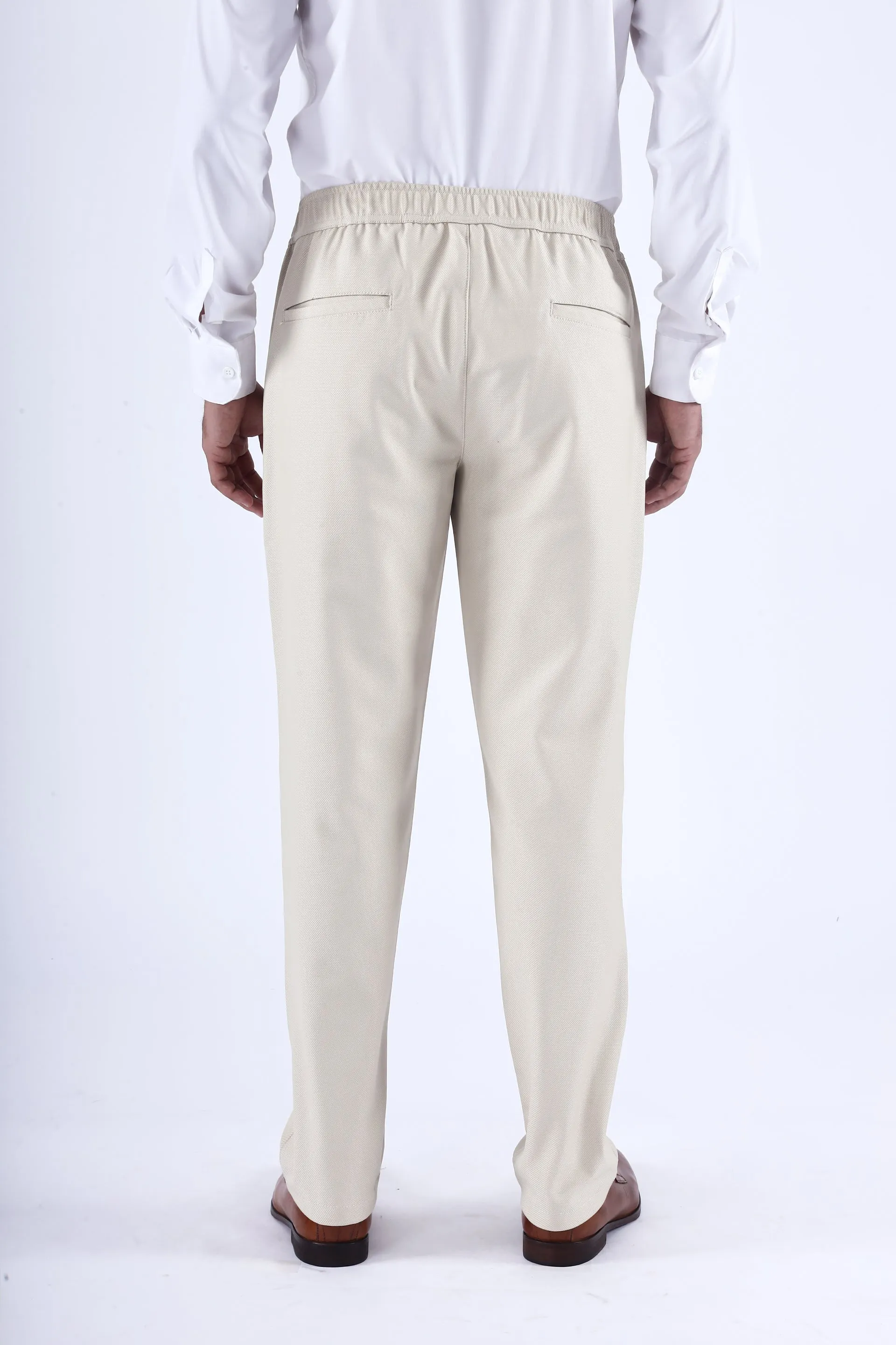 EASY IRON TEXTURED TAILORED TROUSERS IN CREAM