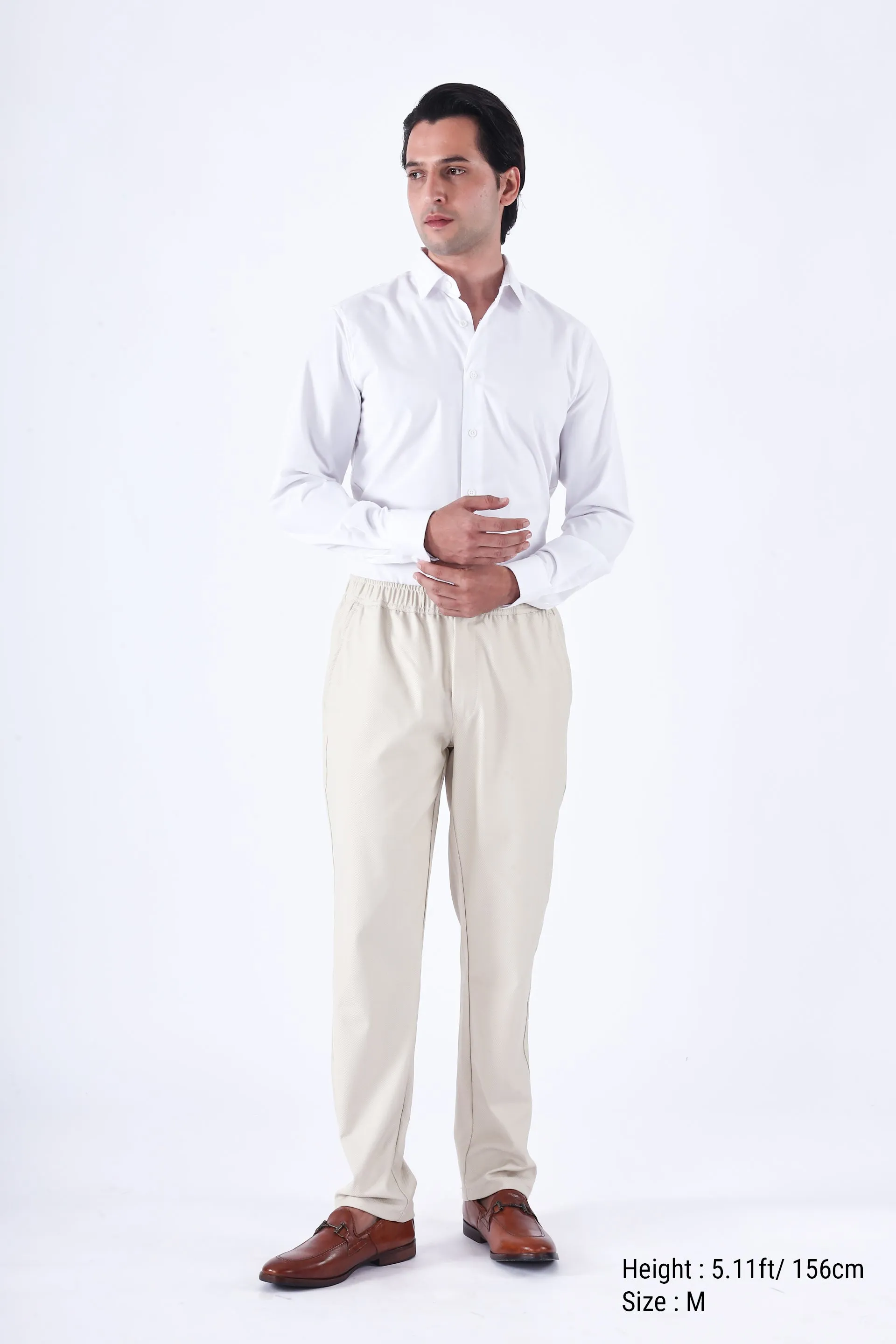EASY IRON TEXTURED TAILORED TROUSERS IN CREAM
