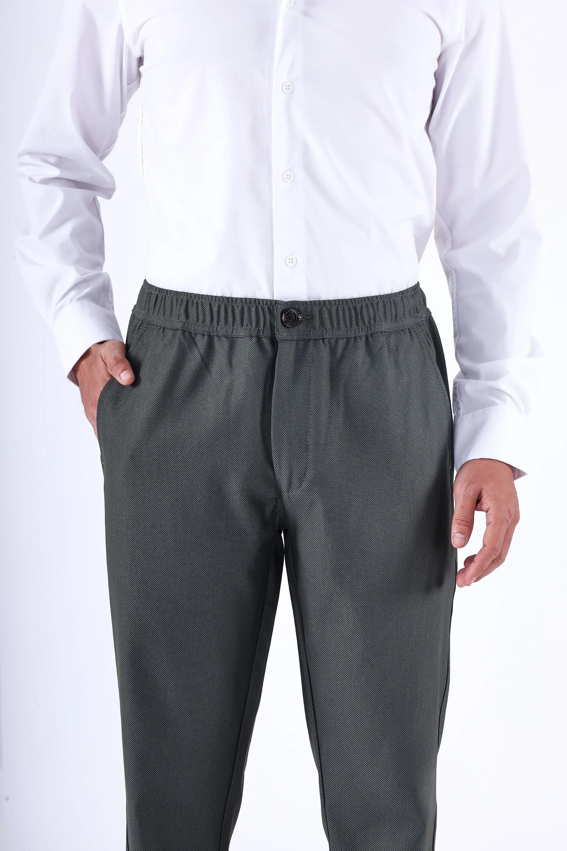 EASY IRON TEXTURED TAILORED TROUSERS IN GREEN