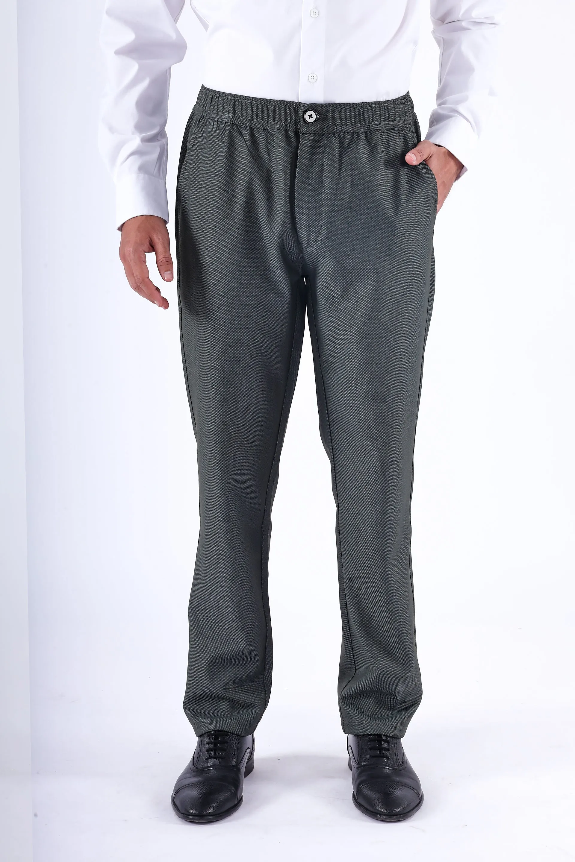 EASY IRON TEXTURED TAILORED TROUSERS IN GREEN