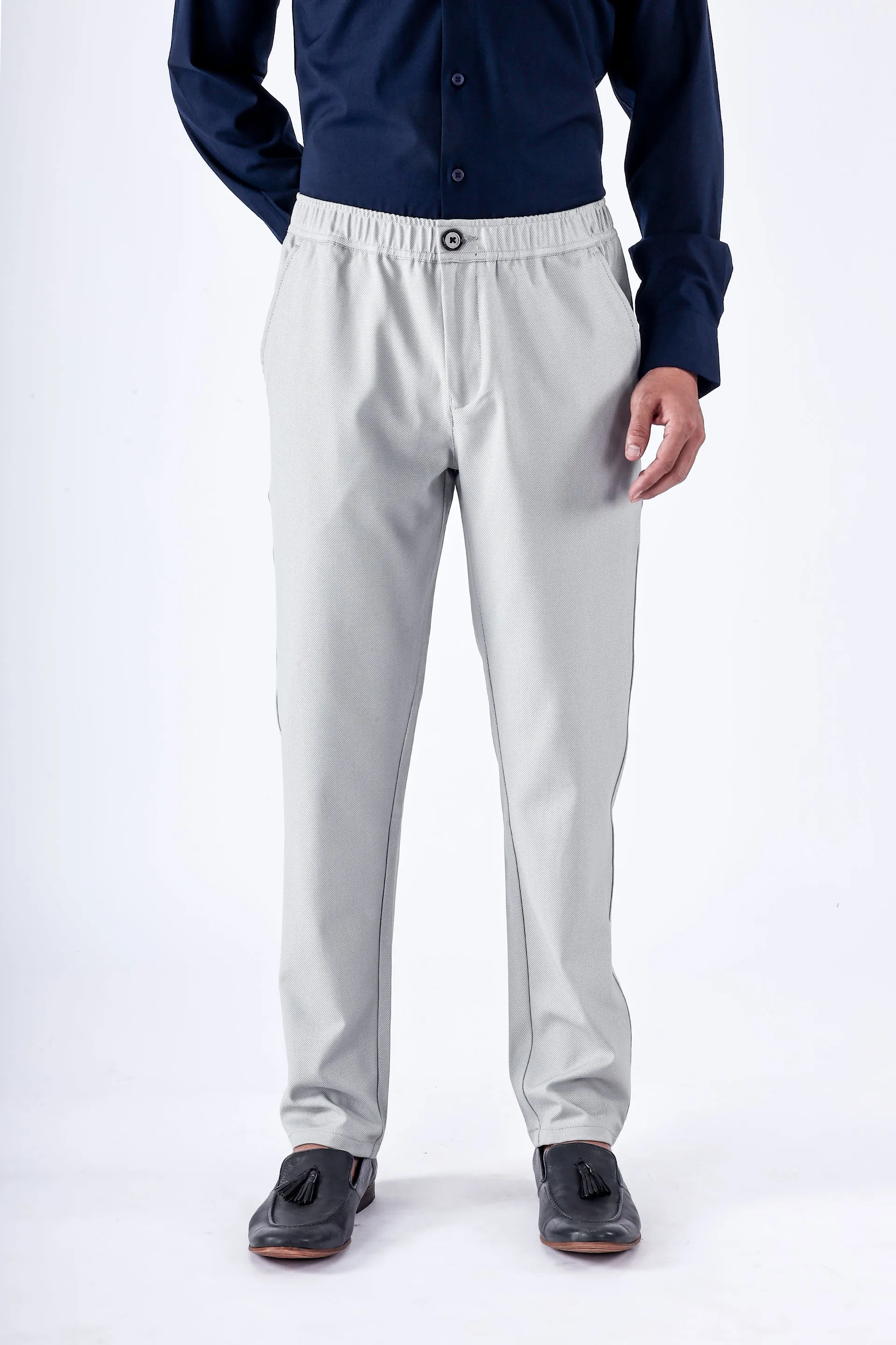 EASY IRON TEXTURED TAILORED TROUSERS IN GREY