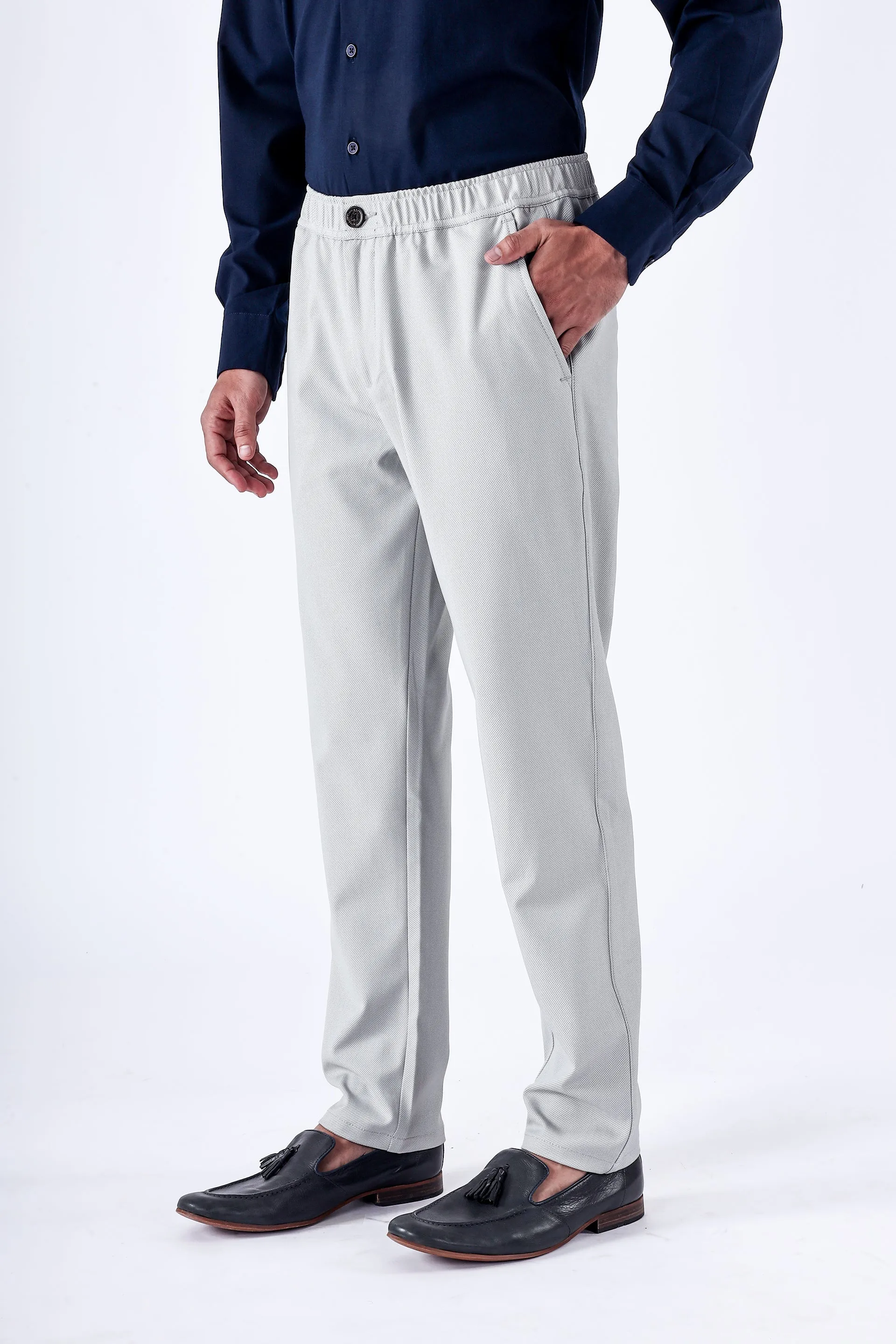 EASY IRON TEXTURED TAILORED TROUSERS IN GREY