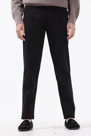 ESSENTIAL PLEATED FINE TWILL PANTS IN BLACK