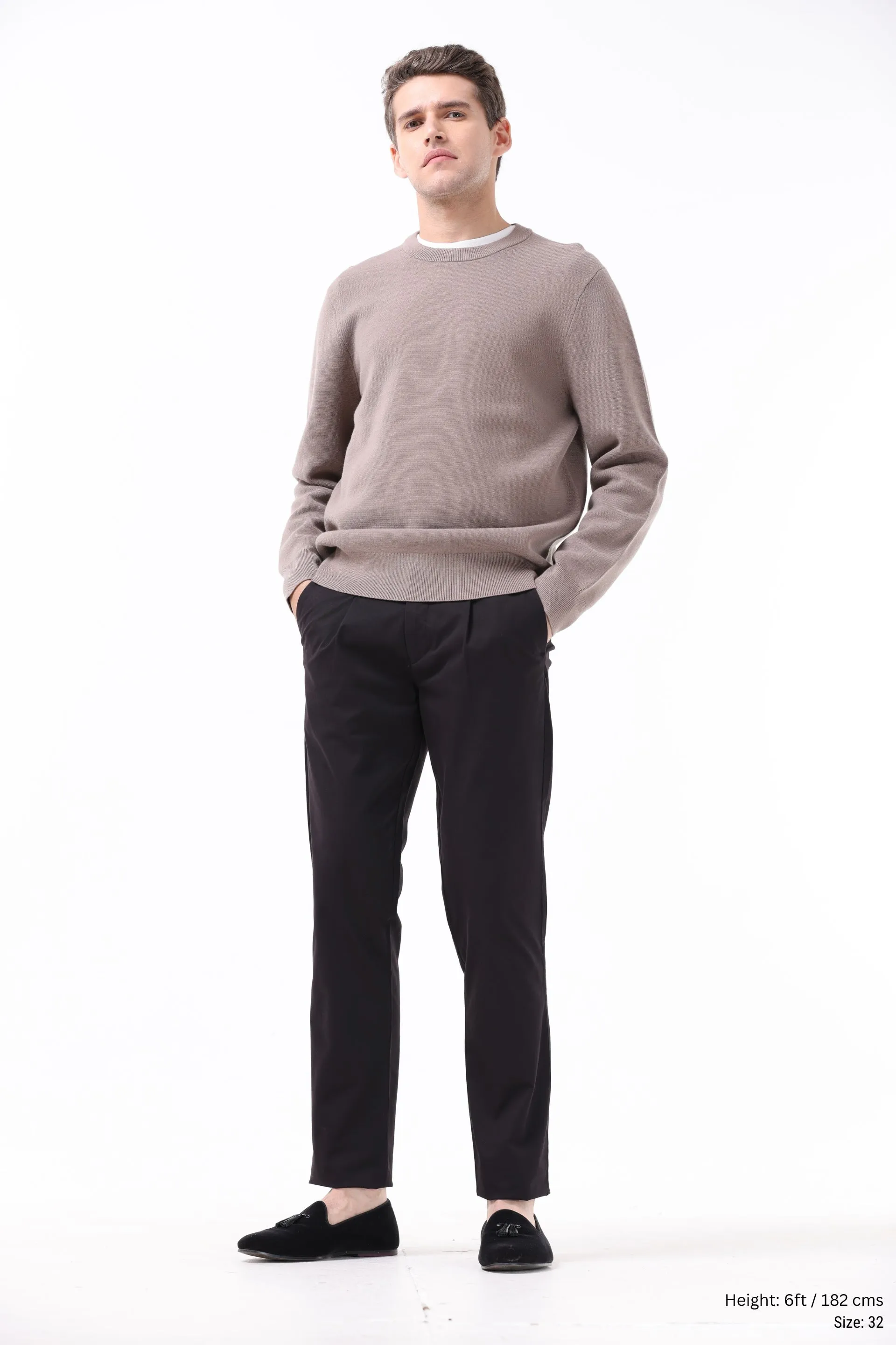 ESSENTIAL PLEATED FINE TWILL PANTS IN BLACK
