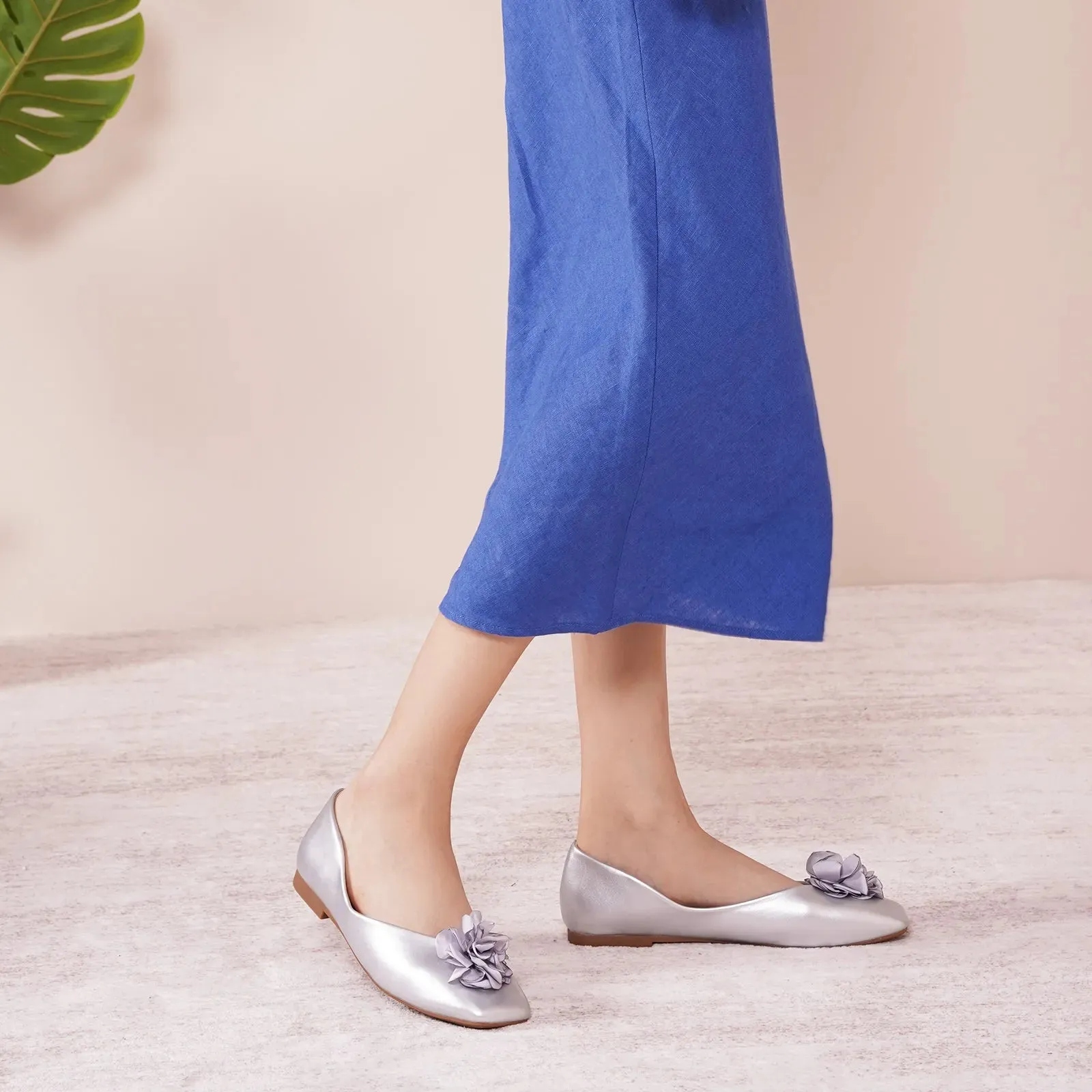 Flower Ballerina Flats (Eva) Silver