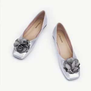 Flower Ballerina Flats (Eva) Silver