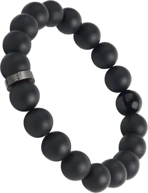 Forge & Foundry Mens Matte Black Solid Onyx Beaded Bracelet | Polished 18K Gold-Plated, Polished Stainless Steel or Polished Black Signature Bead Options | Andalus