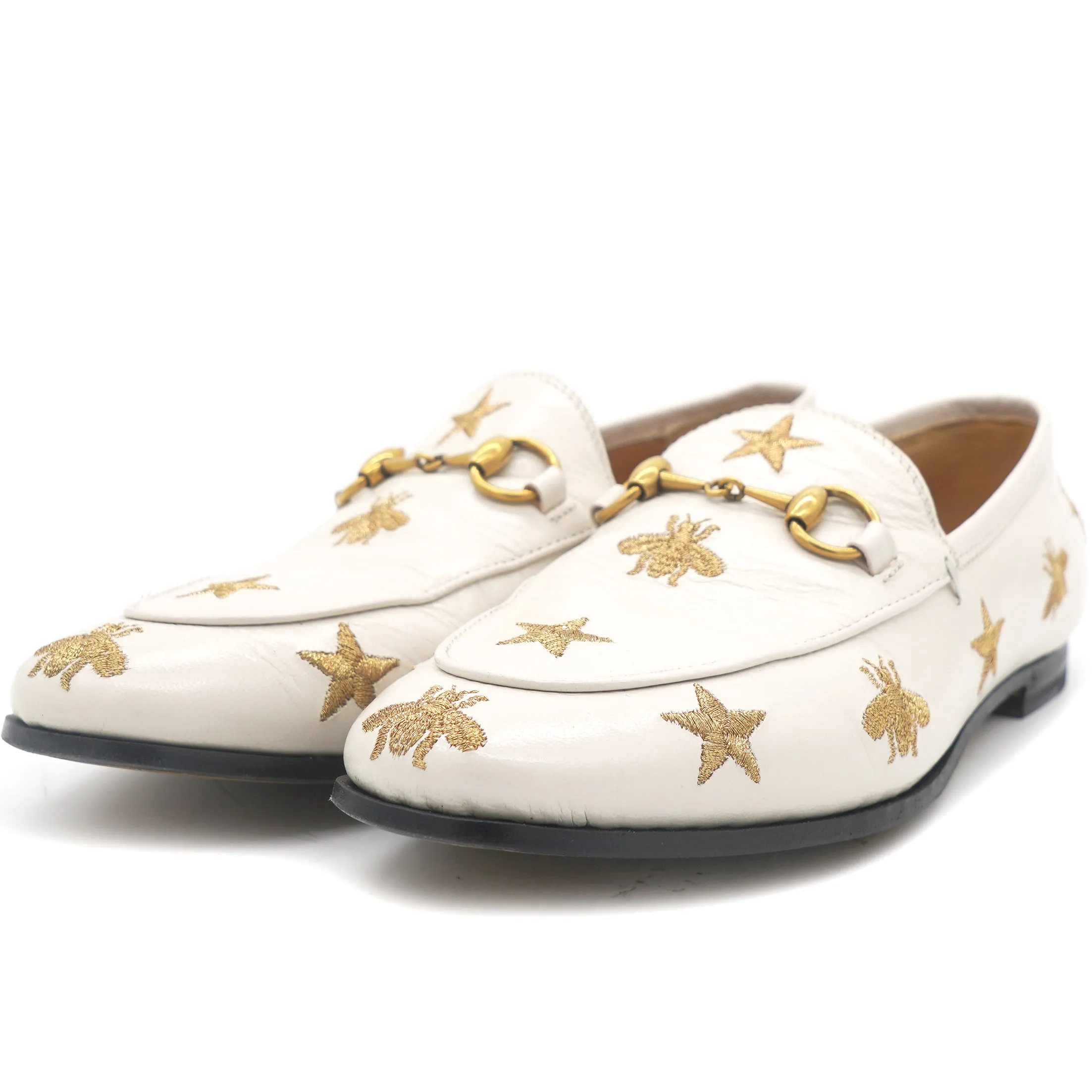 Goatskin Bee Star Embroidered Women Loafers 35.5 Mystic White
