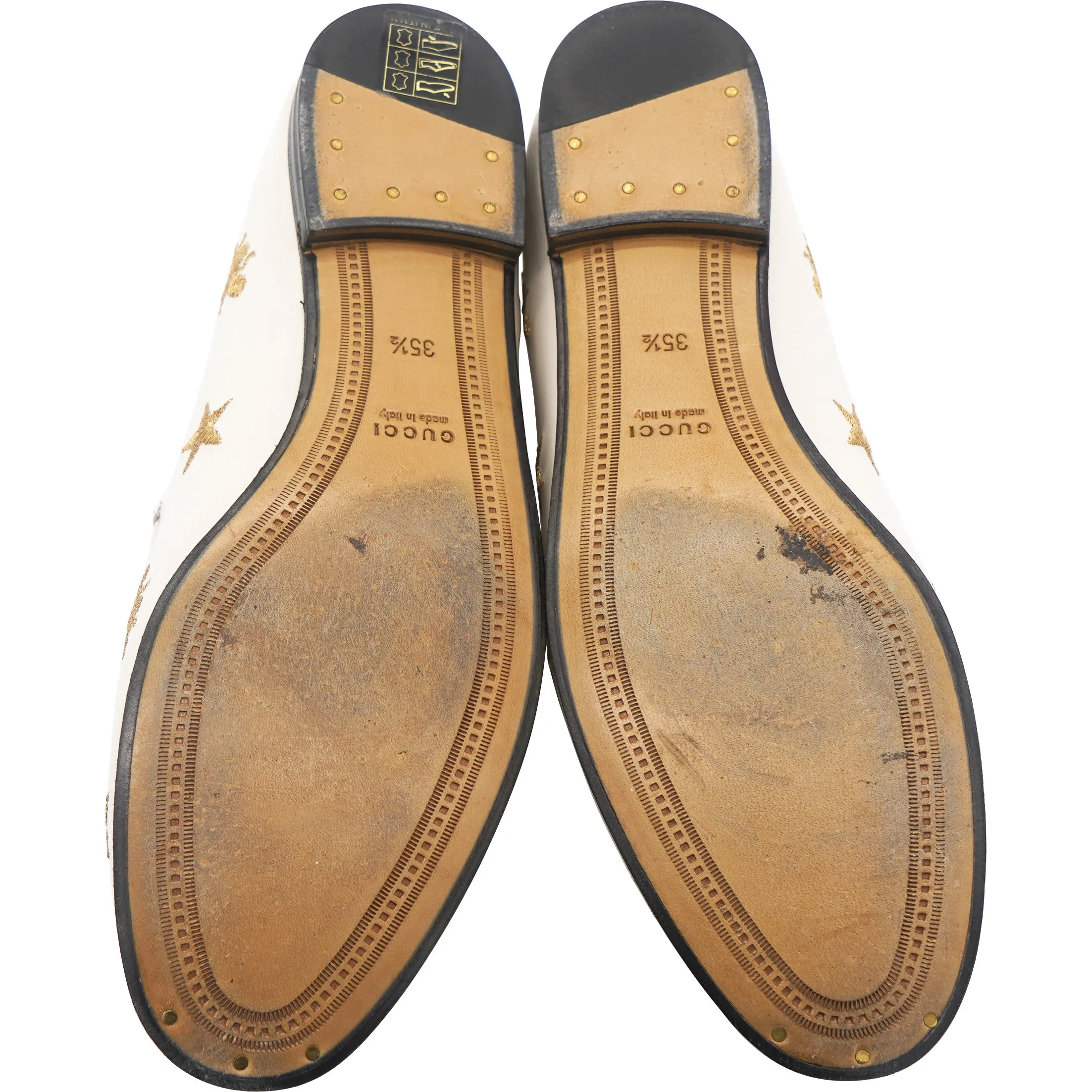 Goatskin Bee Star Embroidered Women Loafers 35.5 Mystic White