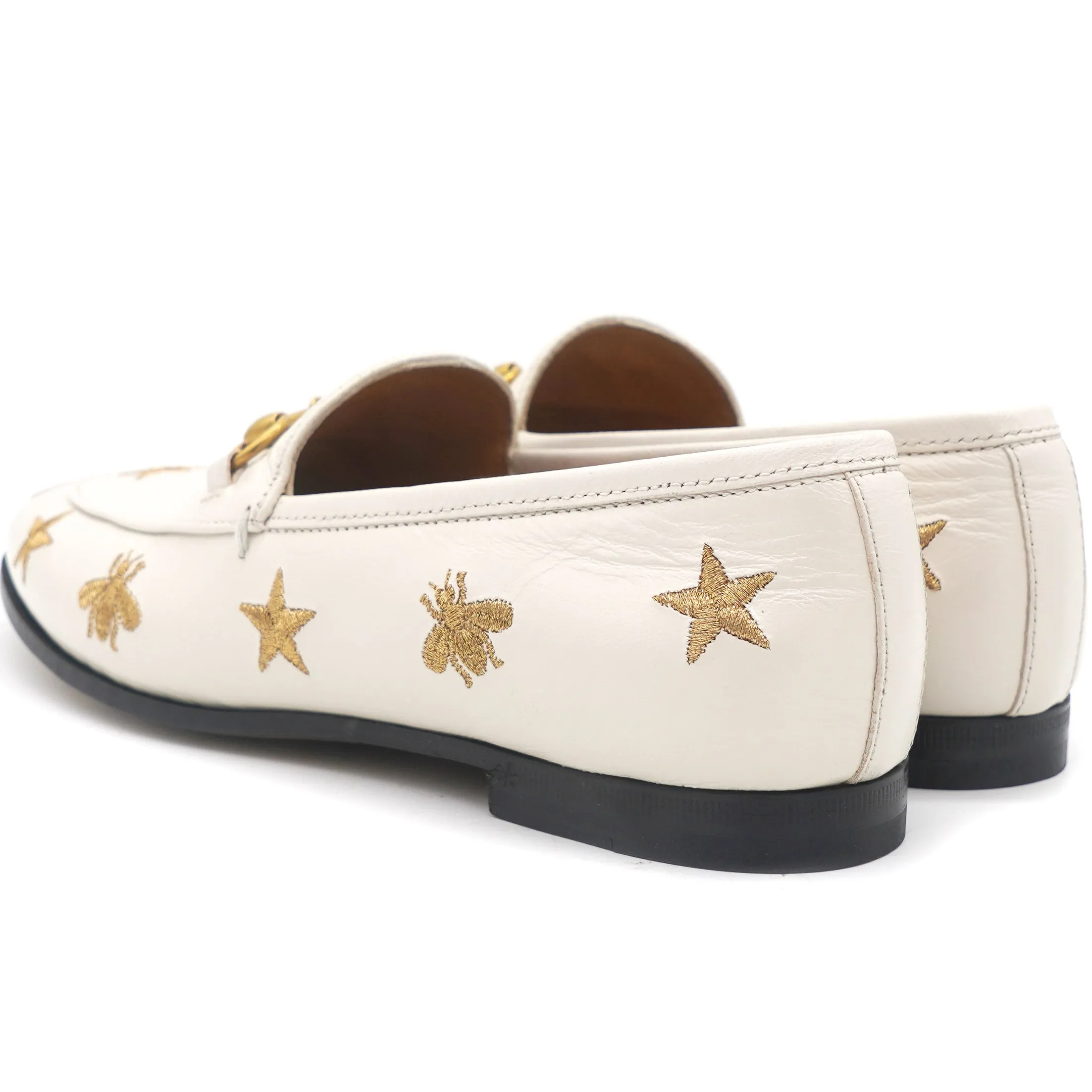 Goatskin Bee Star Embroidered Women Loafers 35.5 Mystic White