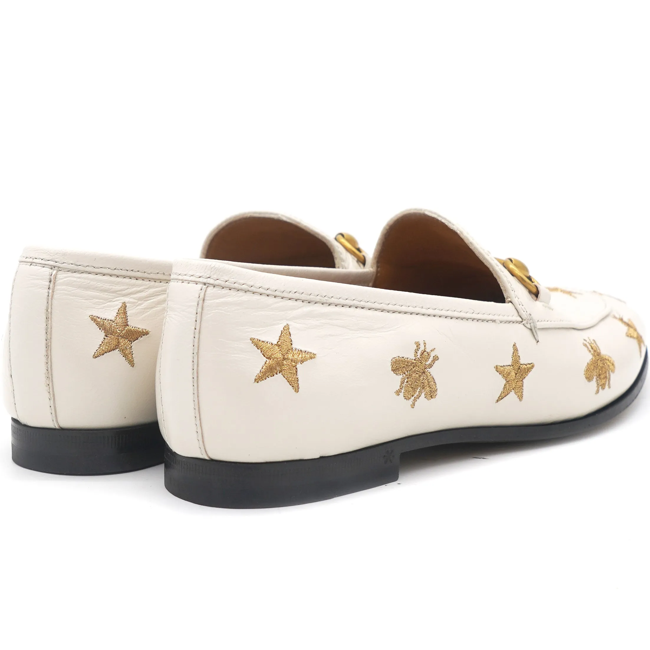 Goatskin Bee Star Embroidered Women Loafers 35.5 Mystic White