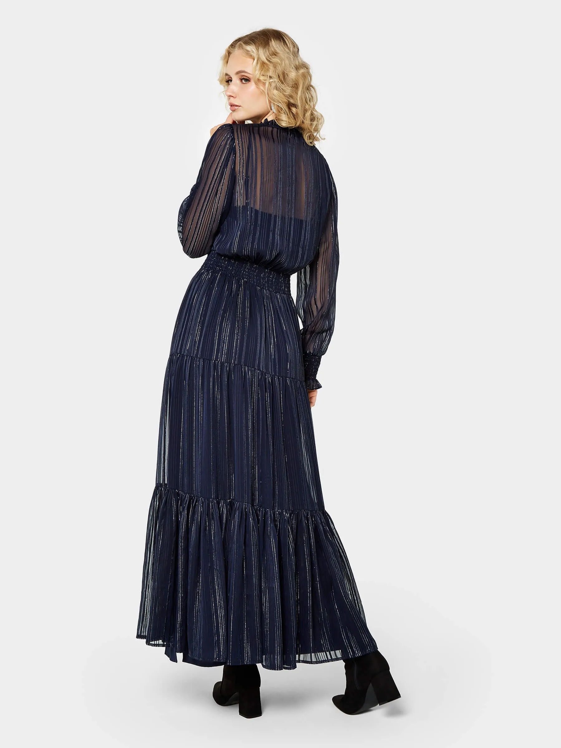 GWD Martine Metallic Stripe Navy Maxi Dress