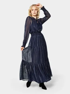 GWD Martine Metallic Stripe Navy Maxi Dress