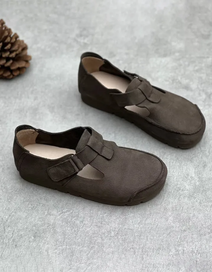 Handmade Round Toe Soft Leather Retro Clog